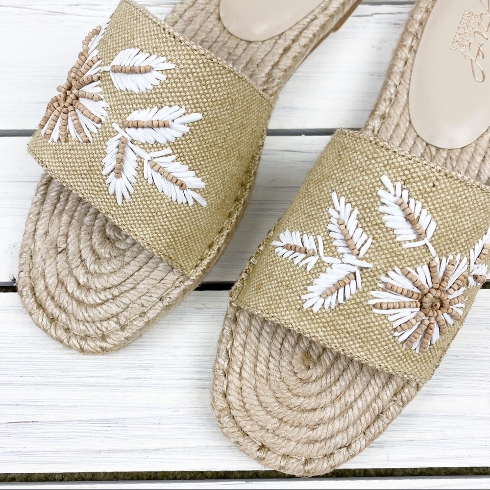 NEW Badgley Mischka Jewel Kyrene Espadrille Sandals Beaded Fabric Beige Tan - Picture 3 of 13